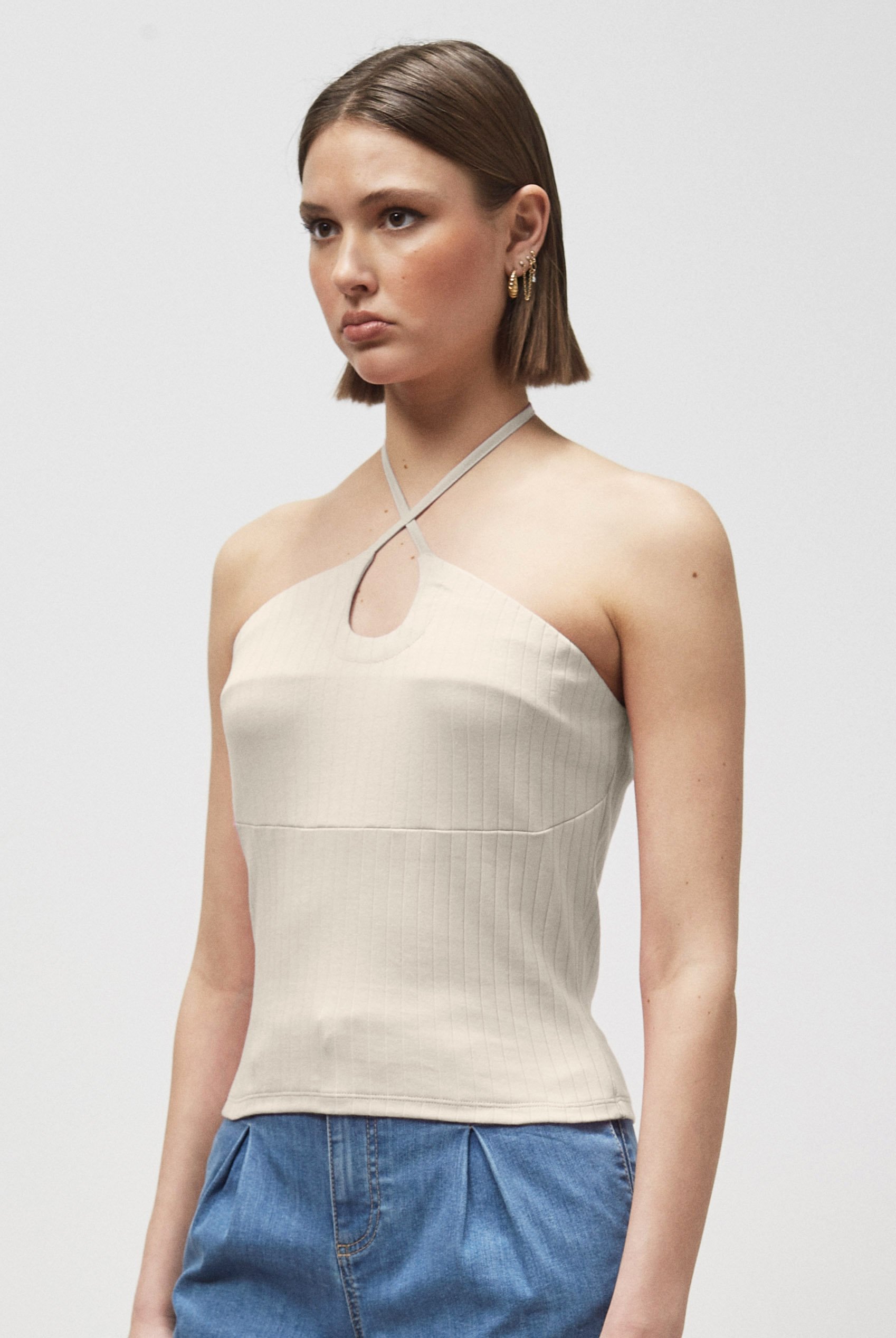 Halter Neck Ribbed Cami Vest Top