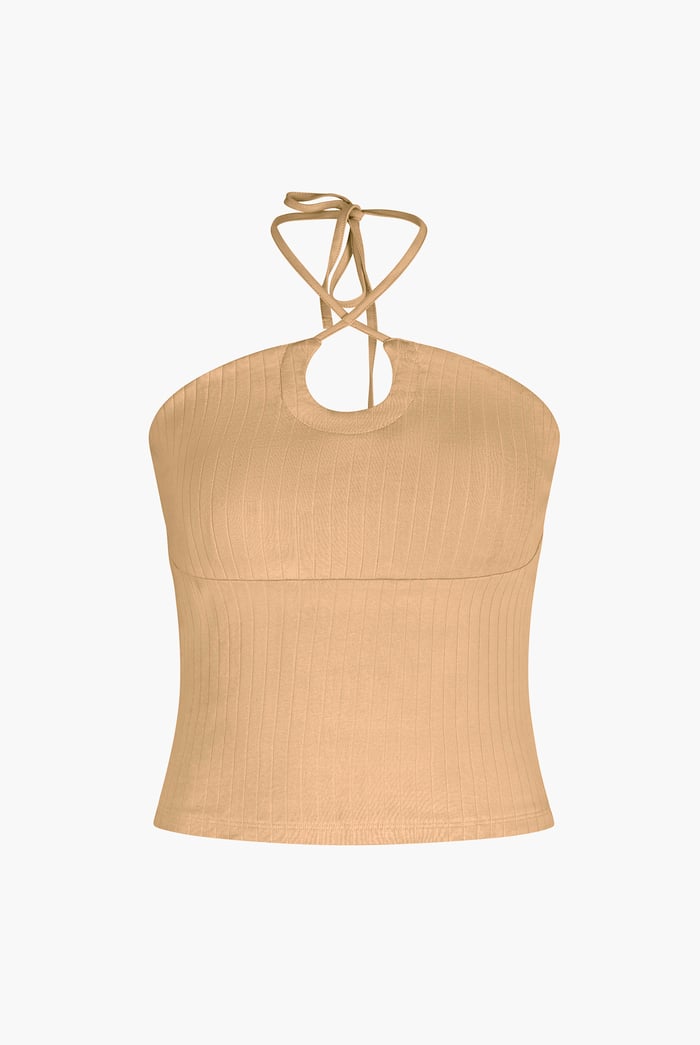 Halter Neck Ribbed Cami Vest Top