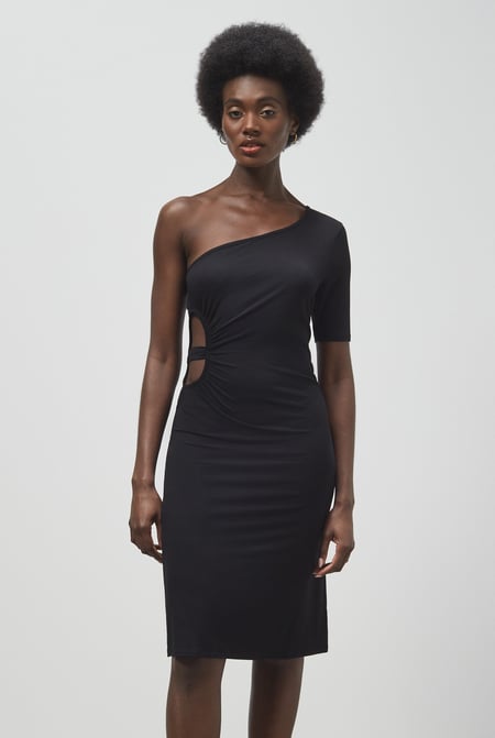 Black Asymmetric Neck Line Dress