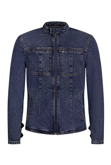 Men's Mid Blue Indigo Biker Denim Jacket