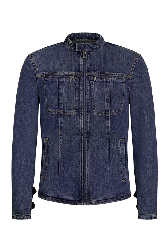 Men's Mid Blue Indigo Biker Denim Jacket