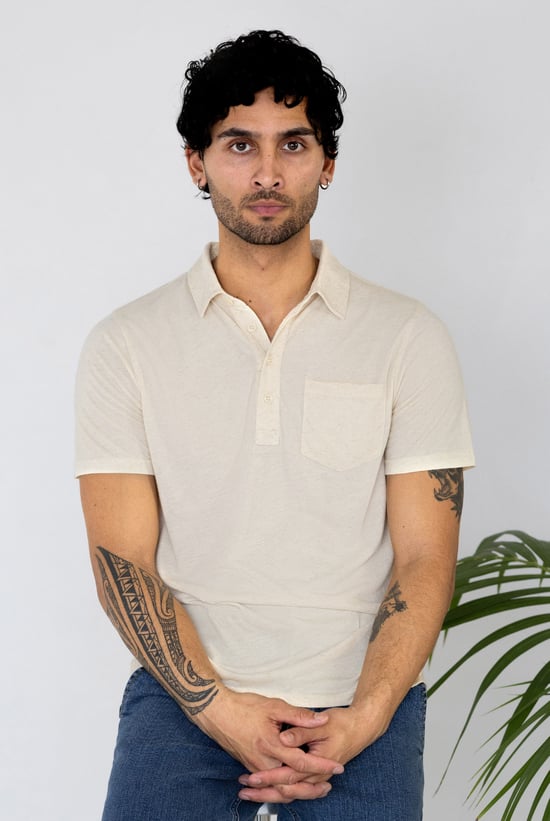 Linen Blended Solid Short Sleeve Polo Shirt's
