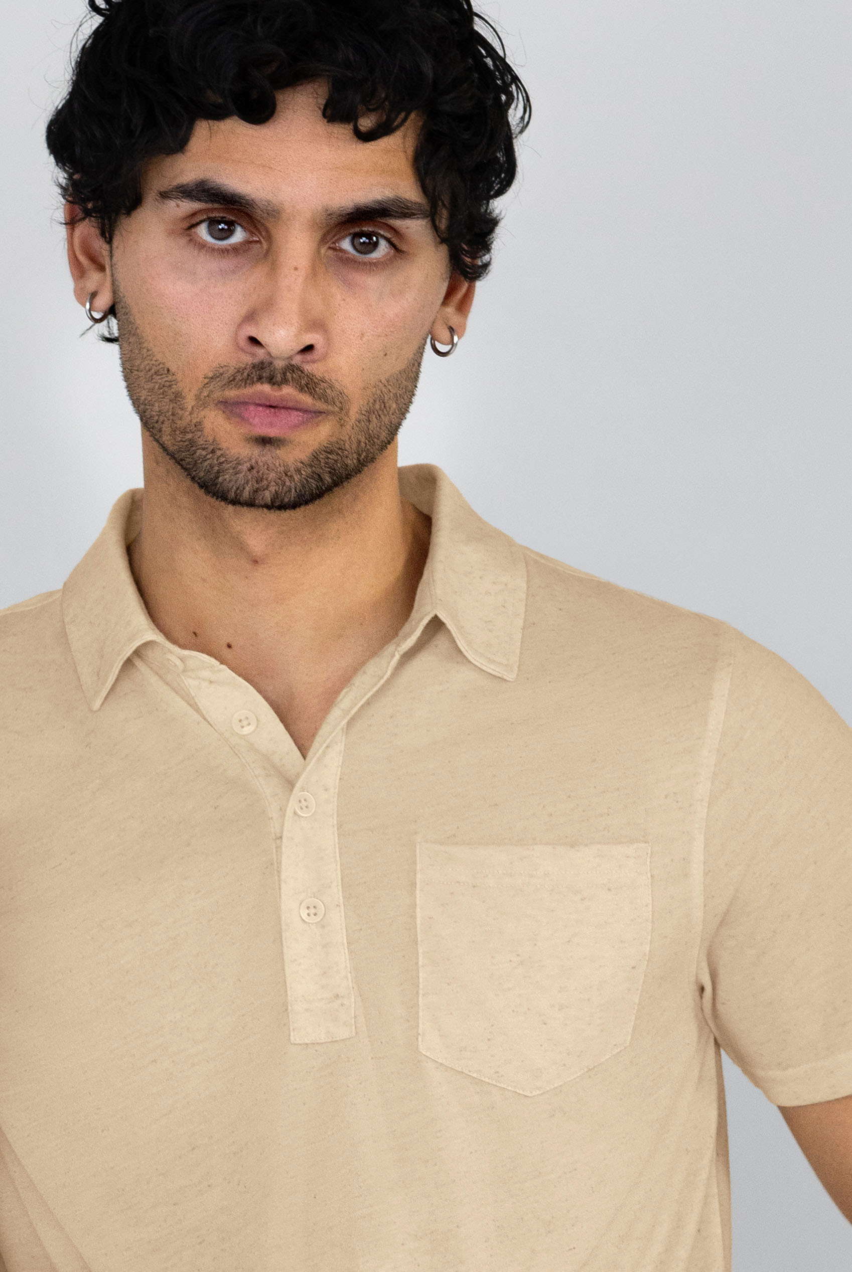 Linen Blended Solid Short Sleeve Polo Shirt's
