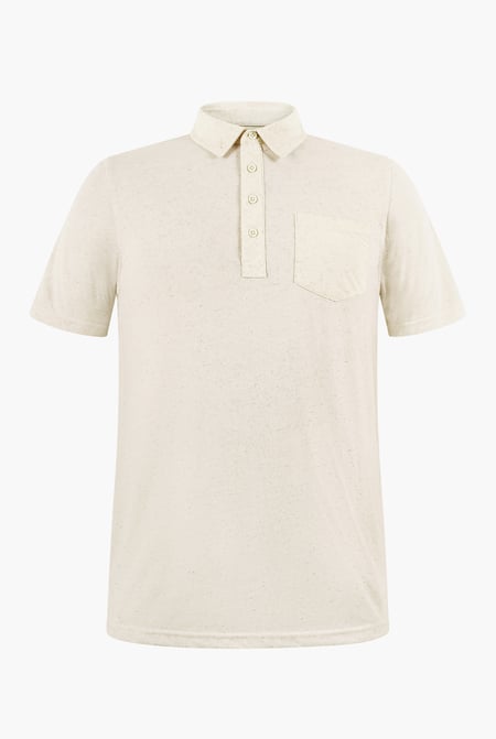 Off-white Linen Blended Solid Short Sleeve Polo Shirt's