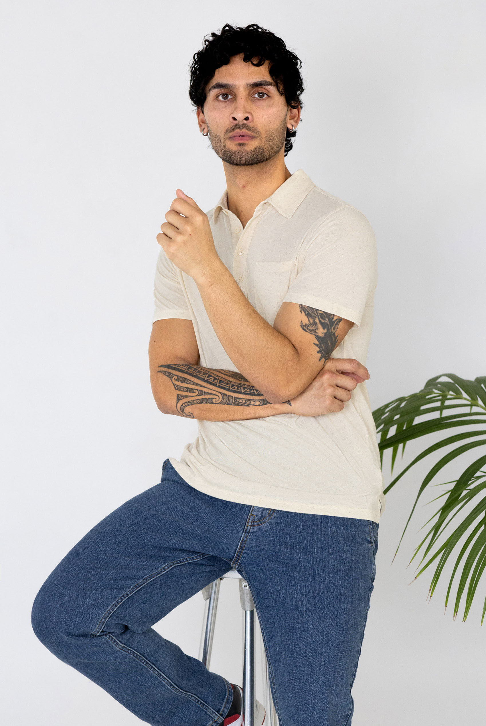 Linen Blended Solid Short Sleeve Polo Shirt's