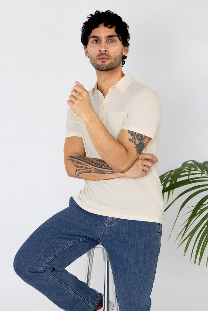 Linen Blended Solid Short Sleeve Polo Shirt's