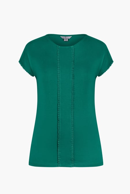 Green Boat Neck Front Lace Trim Tops