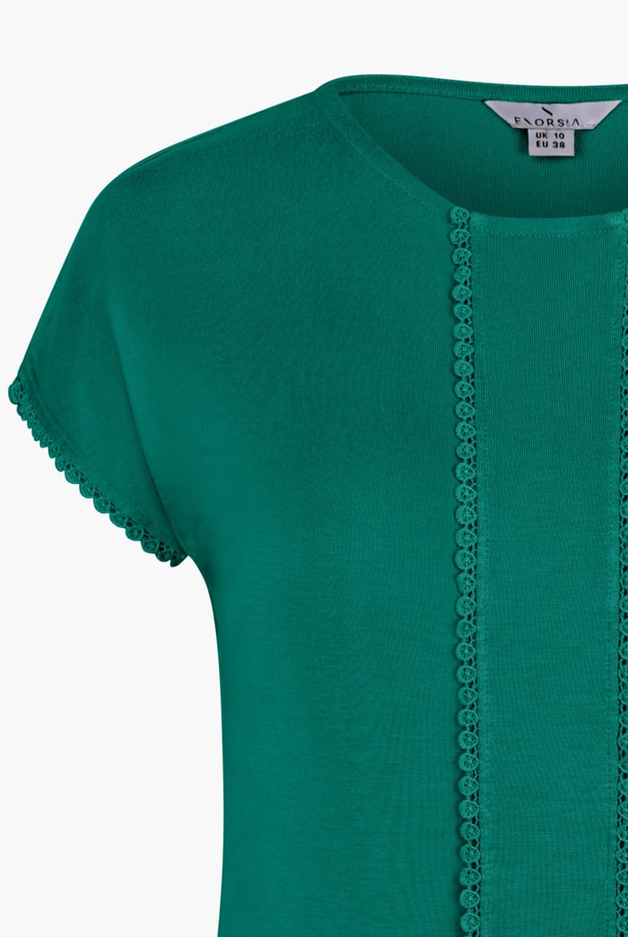 Boat Neck Front Lace Trim Tops