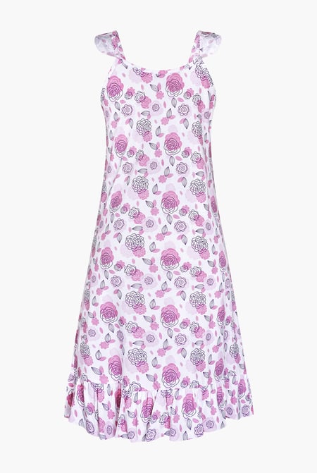 Women's White Jersey Cami Nightdress With Frill Detailing