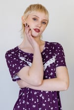 Butterfly Printed S/S Nightwear With Lacetrims