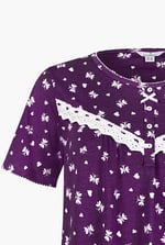 Butterfly Printed S/S Nightwear With Lacetrims