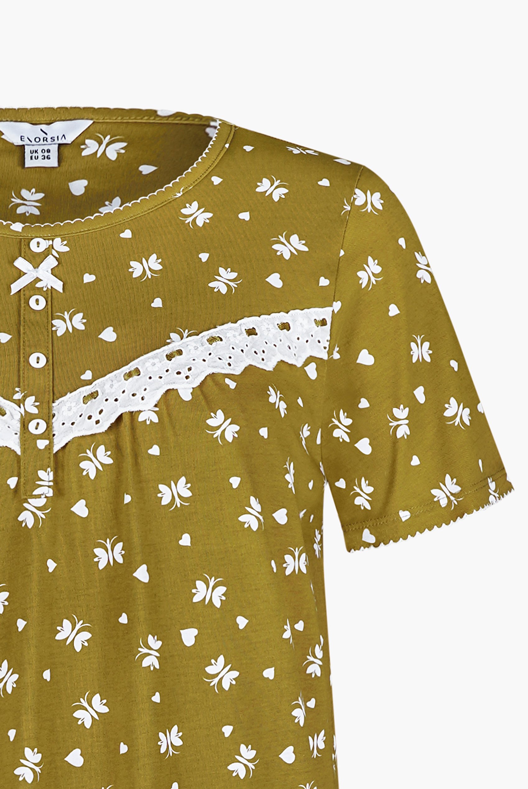 Butterfly Printed S/S Nightwear With Lacetrims