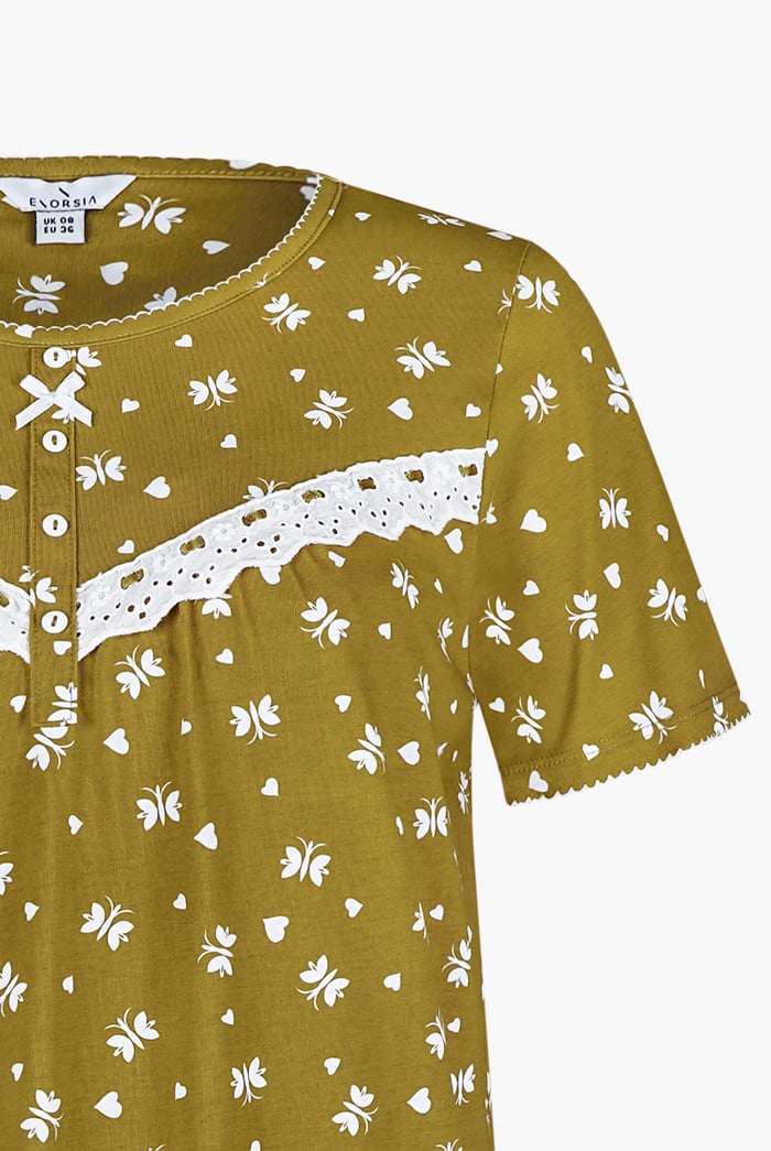Butterfly Printed S/S Nightwear With Lacetrims