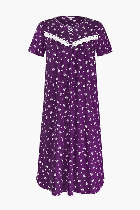 Purple Butterfly Printed S/S Nightwear With Lacetrims