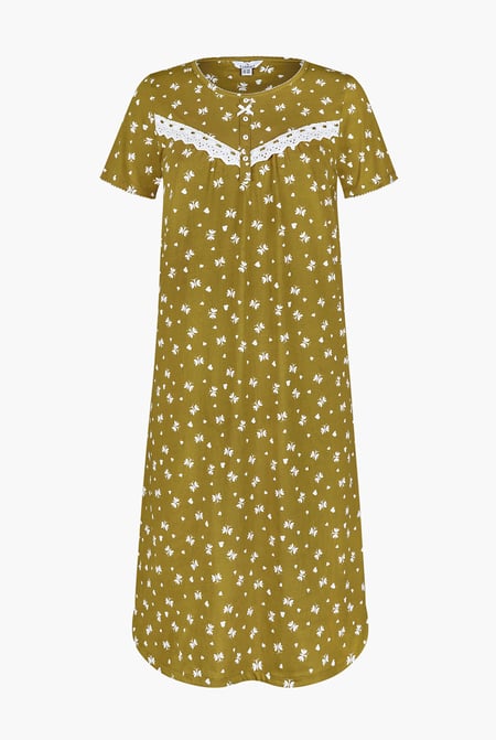 Mustard Butterfly Printed S/S Nightwear With Lacetrims