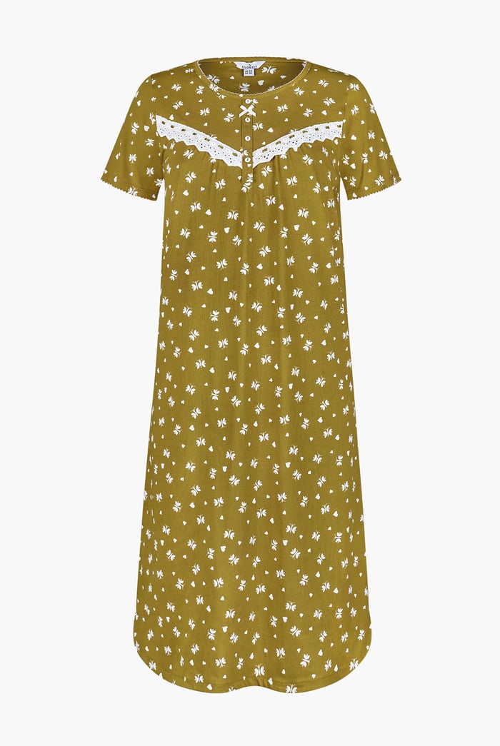 Butterfly Printed S/S Nightwear With Lacetrims