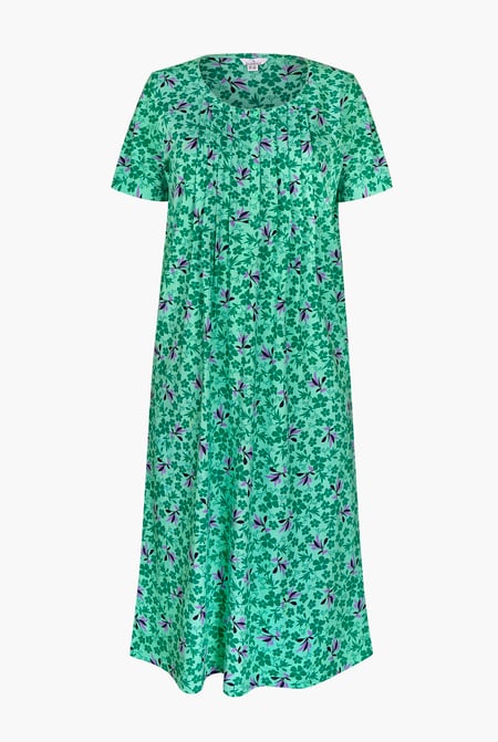 Green Pleated Details S/S Nightdress