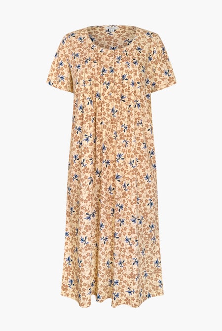 Beige Pleated Details S/S Nightdress