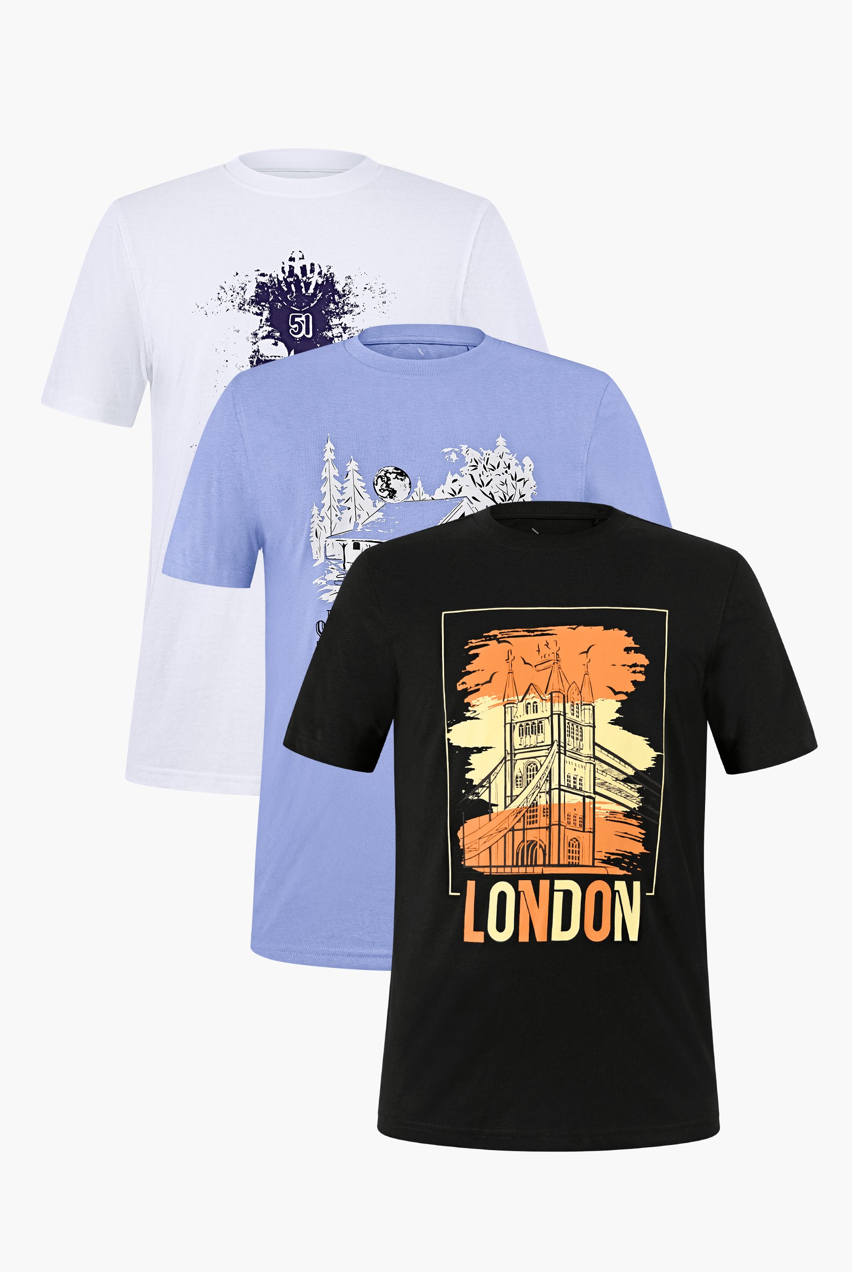100% Cotton Graphic T-Shirt 3 Pcs Pack