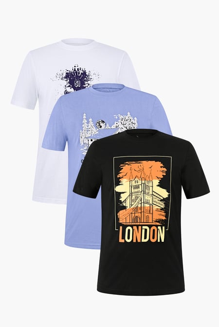 Olive/Chocolate/Navy 100% Cotton Graphic T-Shirt 3 Pcs Pack