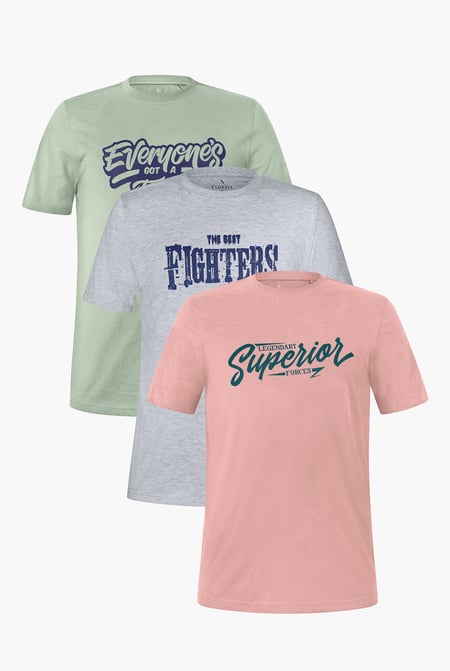 Green/Grey/Pink Printed T-Shirts 3 Pcs Pack Short Sleeves