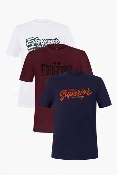 Green/Grey/Pink Printed T-Shirts 3 Pcs Pack Short Sleeves