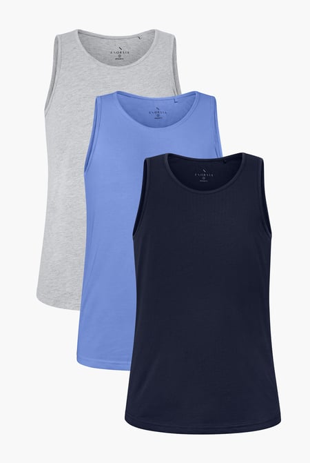 Men's Grey/Blue/Navy Cotton Jersey Vest 3 pcs PK