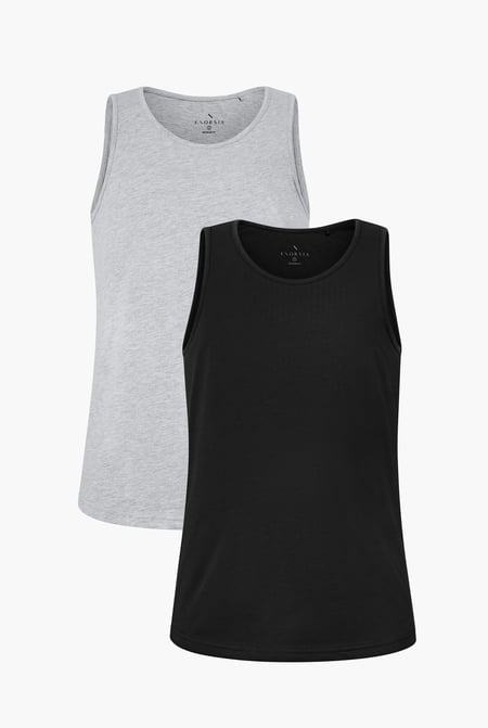 Men's Grey/Black Cotton Jersey Vest 2 PCs  Pack