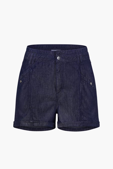 Navy High-Waisted Denim Shorts With Button Details