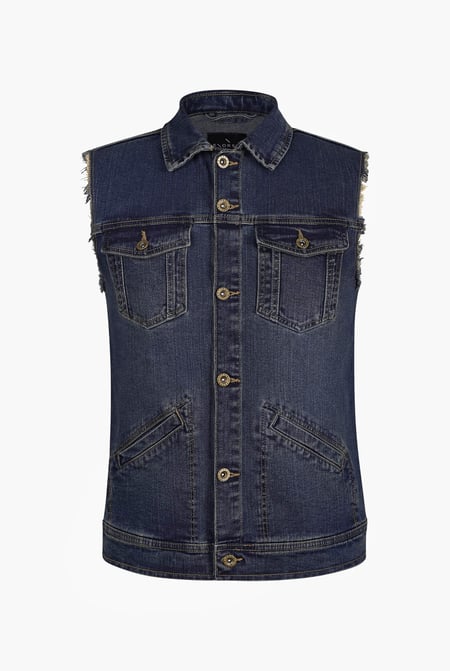 Navy Regular Fit Stretch Denim Sleeveless Jacket