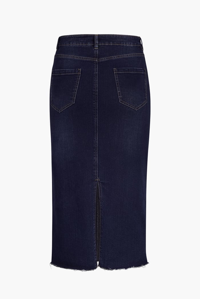 Denim Midi Skirt With Embroidery Details