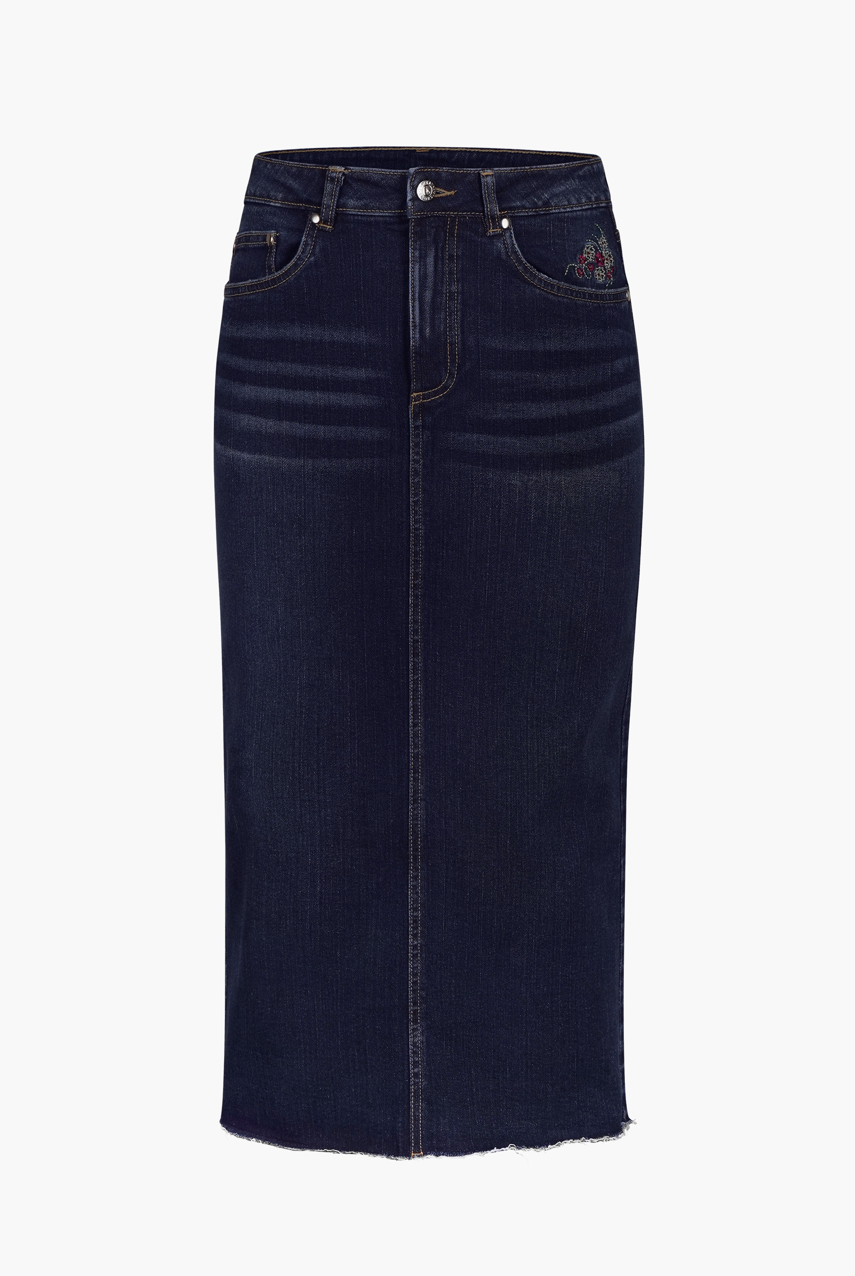 Denim Midi Skirt With Embroidery Details