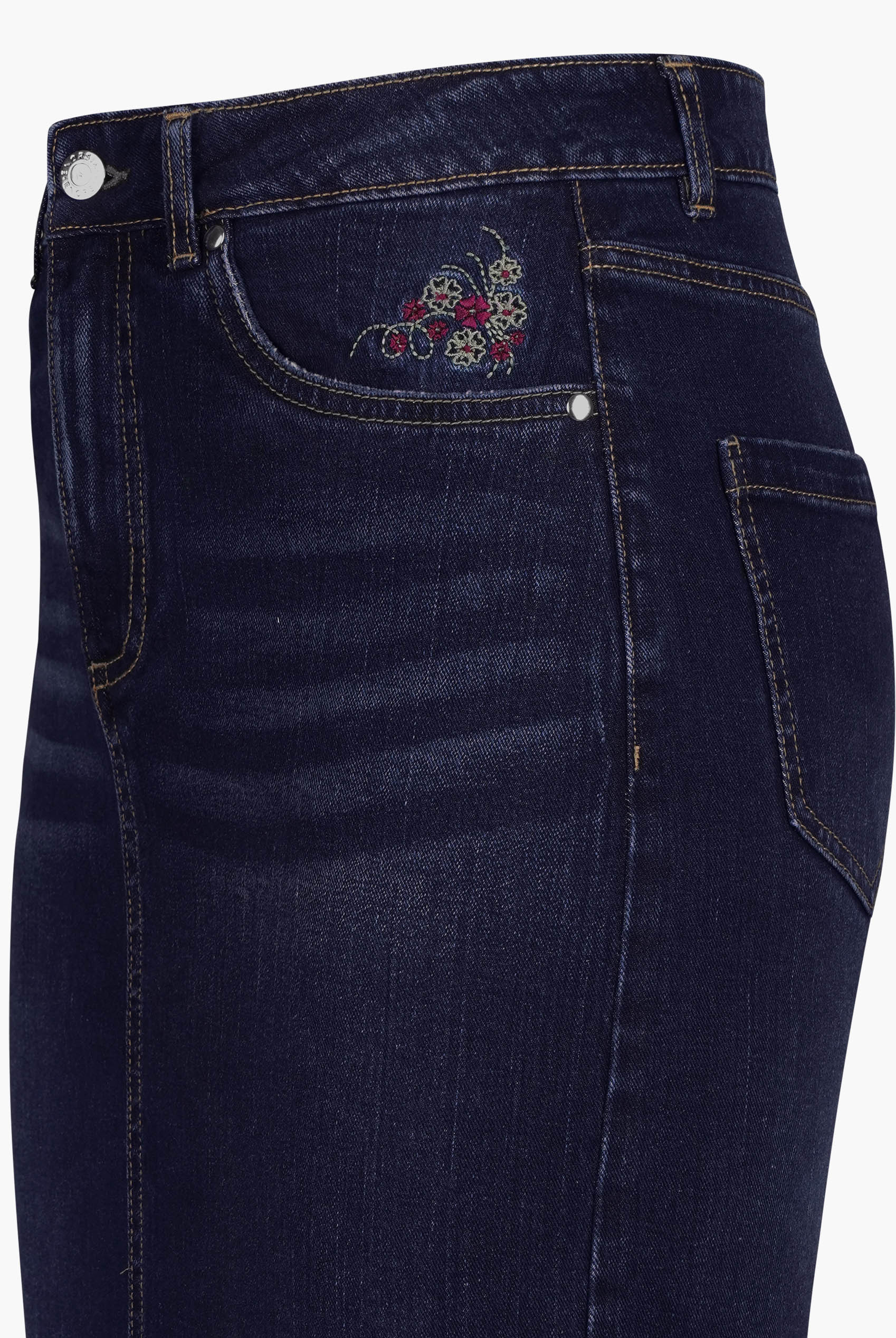 Denim Midi Skirt With Embroidery Details