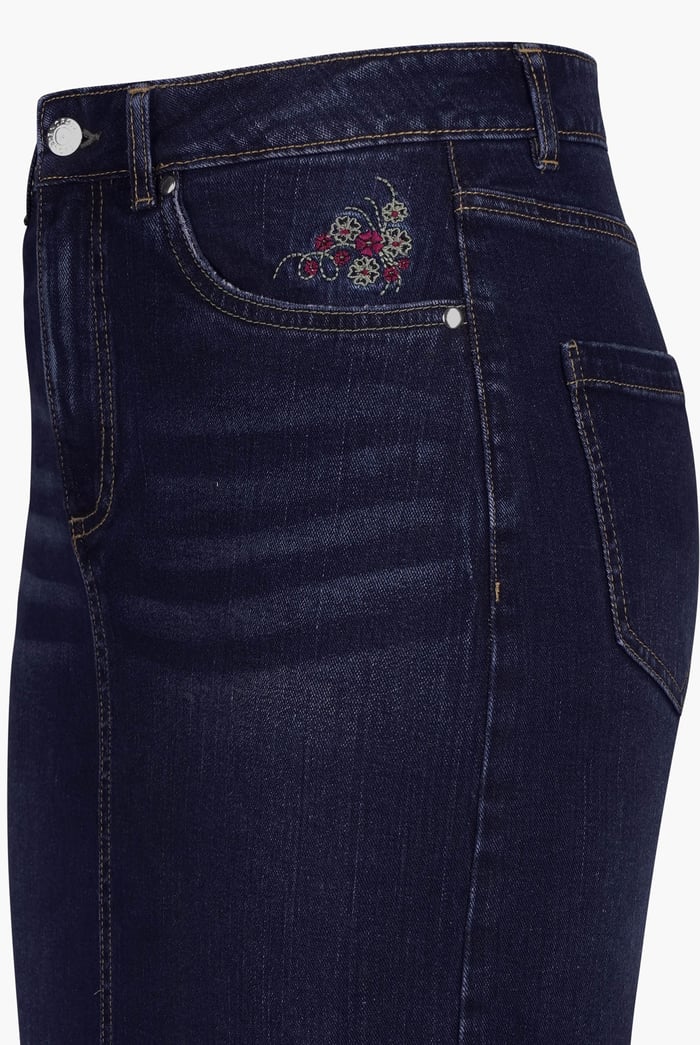 Denim Midi Skirt With Embroidery Details