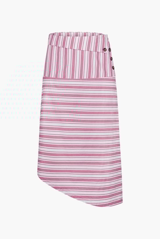 Striped Asymmetric Hem Midi Skirt