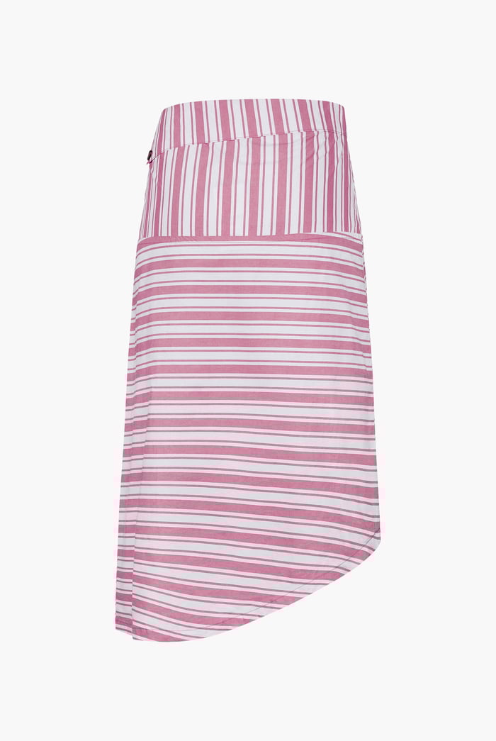 Striped Asymmetric Hem Midi Skirt