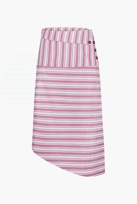 Pink Striped Asymmetric Hem Midi Skirt