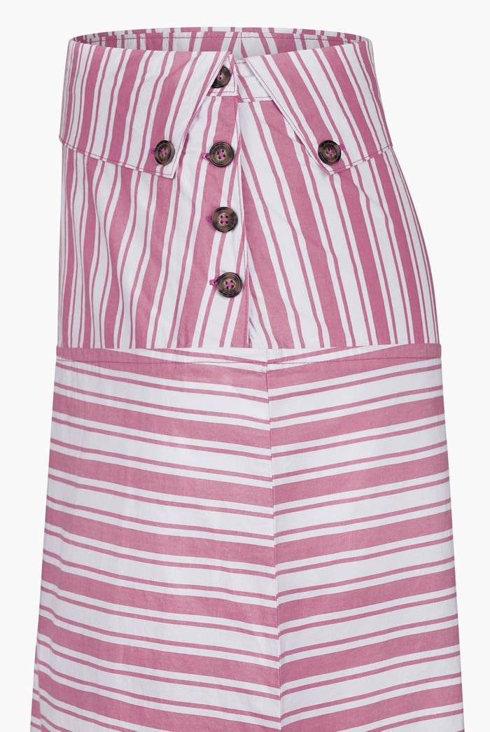 Striped Asymmetric Hem Midi Skirt