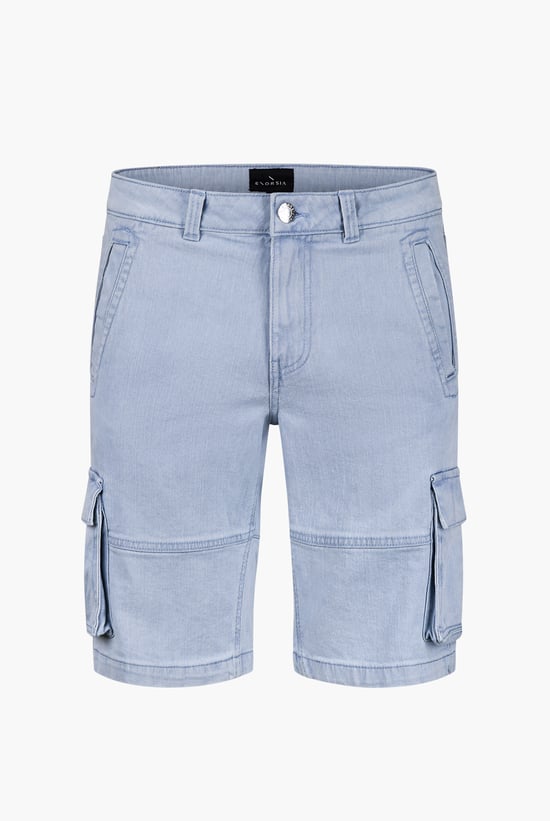 Light Blue Stretch Denim Cargo Shorts