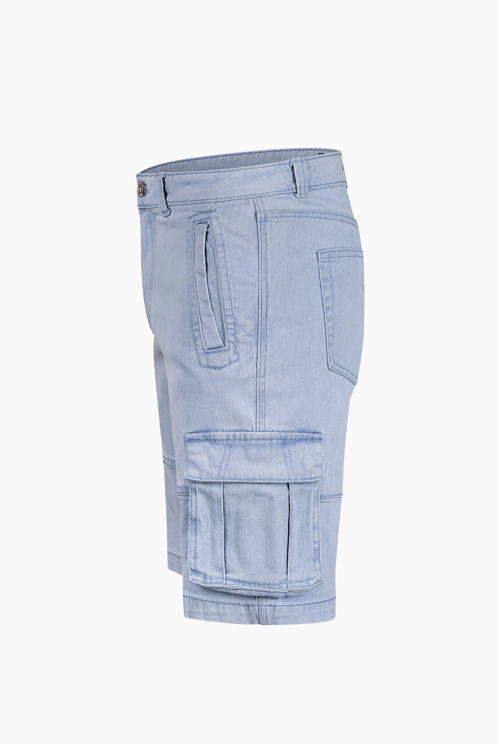 Light Blue Stretch Denim Cargo Shorts