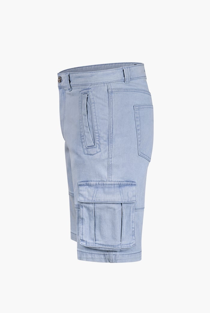 Light Blue Stretch Denim Cargo Shorts