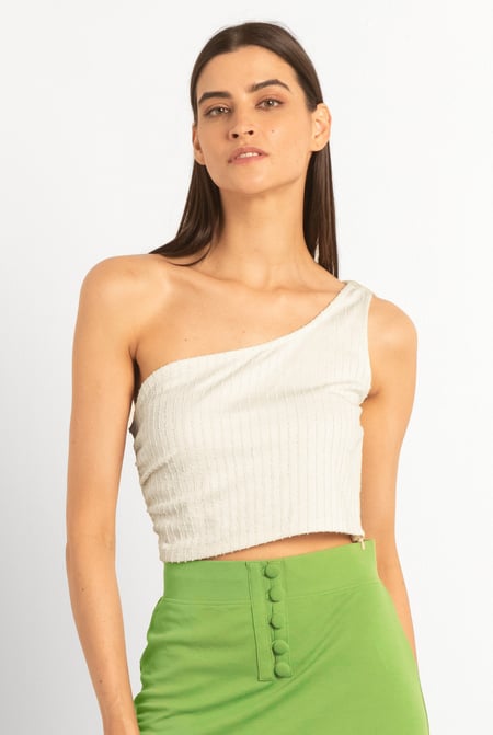 Cream One Shoulder Crop Vest Top