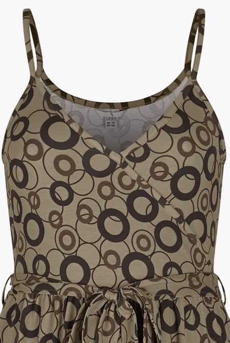 Brown Geo Printed Jersey Wrap Front Maxi Dress