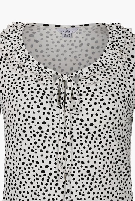 Women's Cream Polka Dot  Prints  Frill Neck Jersey Blouse