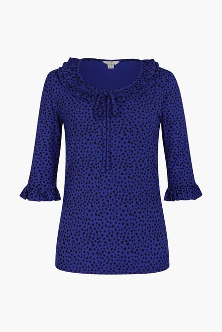 Women's Cream Polka Dot  Prints  Frill Neck Jersey Blouse