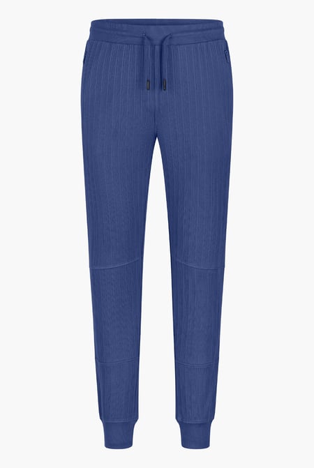 Grey Ribbed Jersey Slim Fit Zip Pockets Joggers