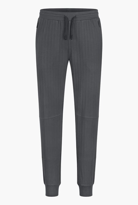 Grey Ribbed Jersey Slim Fit Zip Pockets Joggers