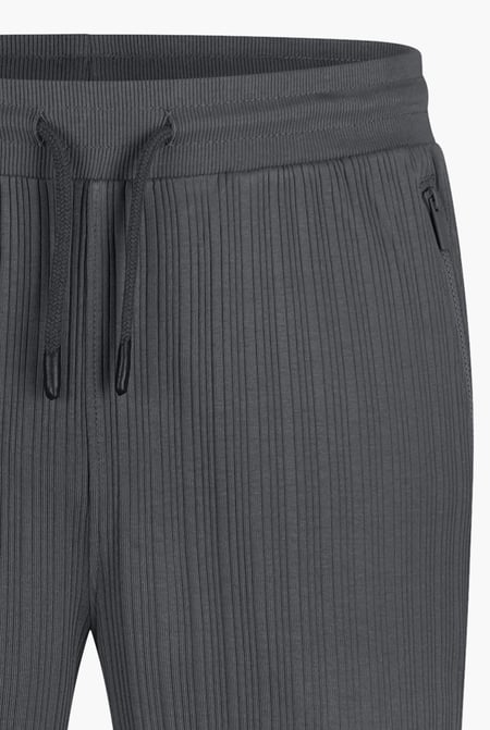 Grey Ribbed Jersey Slim Fit Zip Pockets Joggers