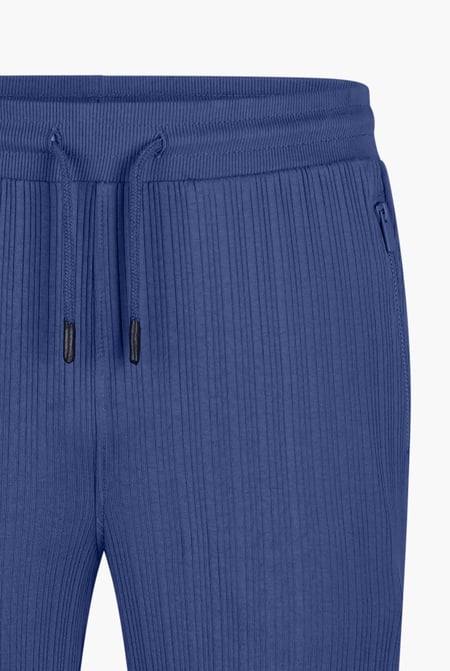 Blue Ribbed Jersey Slim Fit Zip Pockets Joggers