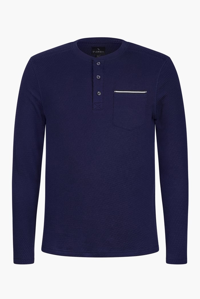 Textured Jersey Long Sleeve Henley T-Shirt